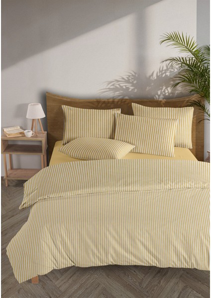 Striped %100 Pamuk Ranforce Yezra Sarı Ipliği Boyalı Nevresim Takımı Çift Kişilik - 200X220 cm fiyatları