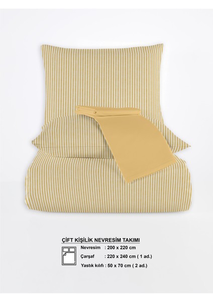 Striped %100 Pamuk Ranforce Yezra Sarı Ipliği Boyalı Nevresim Takımı Çift Kişilik - 200X220 cm indirimleri