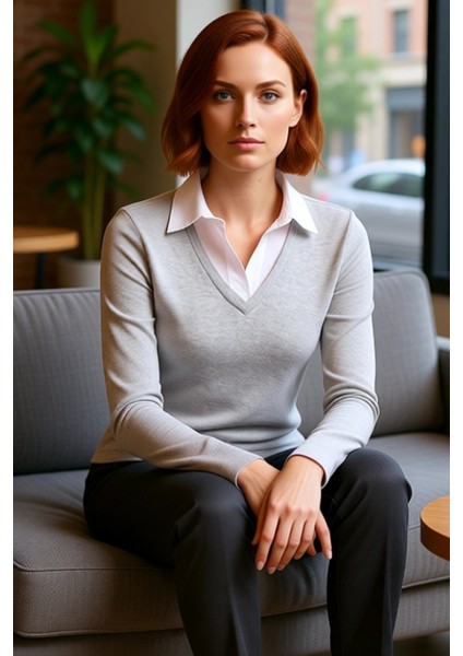 Kadın Bordo Polo Yaka Renk Bloklu Uzun Kollu Basic Siluet Smart Persona 100% Pamuk Kışlık Triko Üst fiyatları