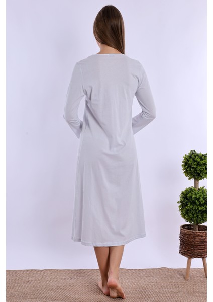 Mavi %100 Pamuk Sabahlıklı Hamile Lohusa Gecelik Takım