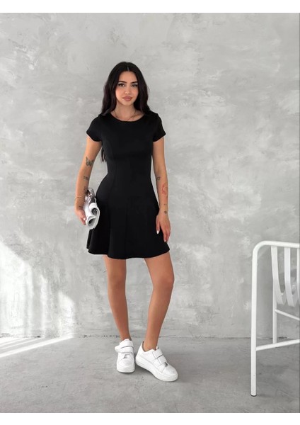 Kısa Kollu Mini Elbise - Siyah modelleri