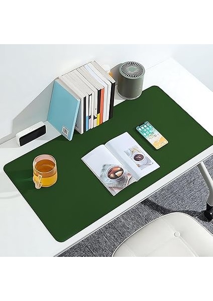 Çift Renk Dikişli Pu Deri Masa Matı 80X40 cm Mousepad, Su Geçirmez Masa Sümeni, Çift Taraflı Kullanım, Dizüstü Bilgisayar/ofis/ev Için, Kaymaz Taban (Koyu Yeşil ve Taba) indirimleri