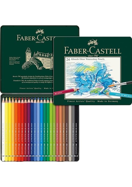Albrecht Dürer Aquarell Sulu Boya Kalemi, 24 Renk, Suda Çözünebilir, Parlak ve Dayanıklı Pigment, Kaliteli Uç, Çift Kullanım Özelliği