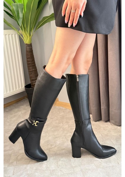 Kadın Lara Yandan Fermuarlı Diz Altı Çizme Siyah fiyatları