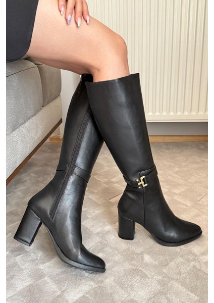 Kadın Lara Yandan Fermuarlı Diz Altı Çizme Siyah modelleri