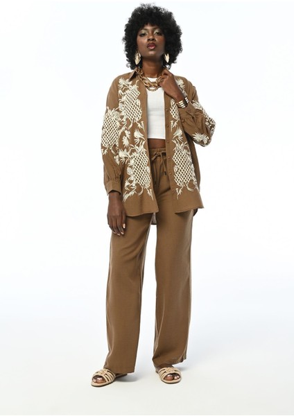 Kadın Kolu ve Önü Incili Nakışlı Oversıze Gömlek modelleri