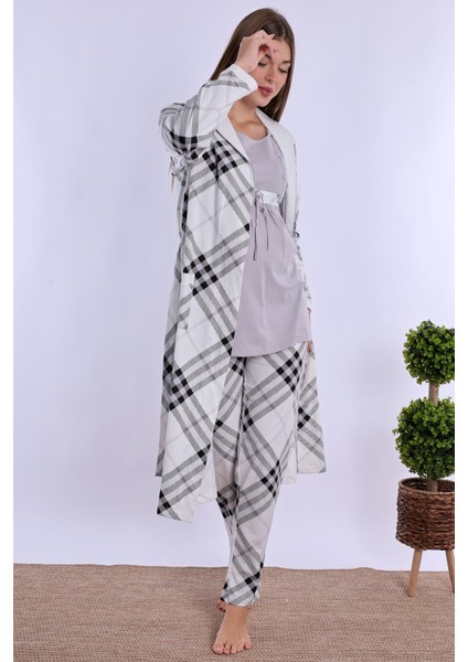 Gri %100 Pamuk Sabahlıklı Hamile Lohusa Pijama Takımı