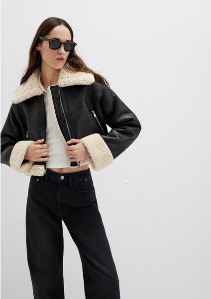 Suni Kürk Detaylı Siyah Suni Deri Ceket 1110462-900 fiyatları