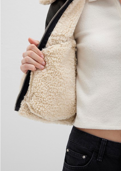 Suni Kürk Detaylı Siyah Suni Deri Ceket 1110462-900