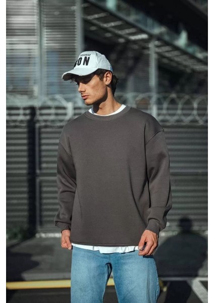 Kışlık Bisiklet Yaka Üç Iplik Basic Sweatshirt - Antrasit modelleri