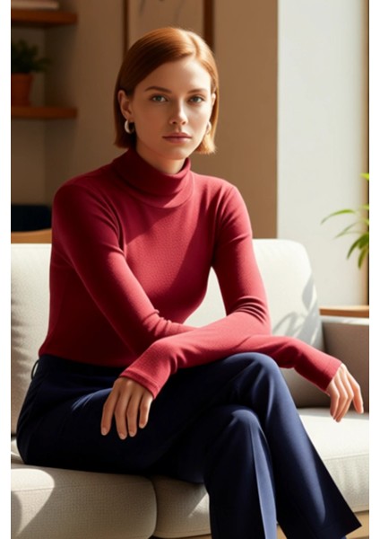 Kadın Şık Crop Balıkçı Yaka Slim Kalıp Örme Fitted Vücuda Oturan Parmak Detaylı Fitilli Esnek Bluz