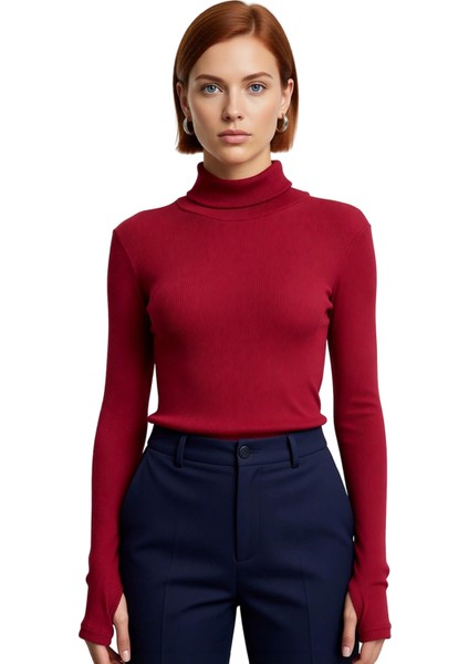 Kadın Şık Crop Balıkçı Yaka Slim Kalıp Örme Fitted Vücuda Oturan Parmak Detaylı Fitilli Esnek Bluz fiyatları