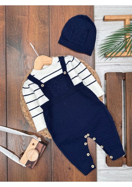 Pamuklu Triko Şapkalı Tulum 2li Erkek Bebek Takım