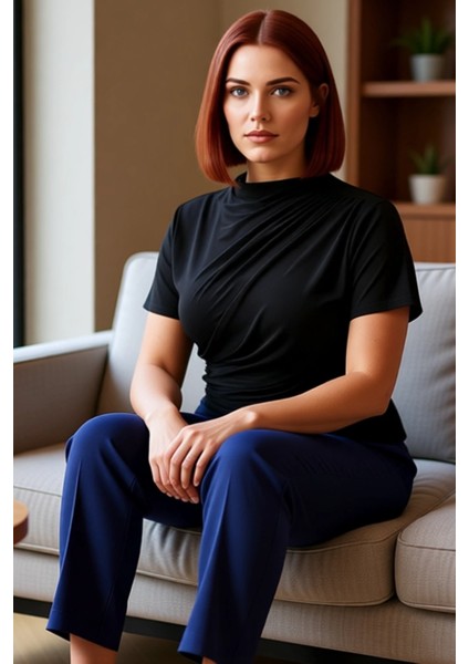 Kadın Örme Büzgülü Bluz Şık ve Konforlu Günlük Giyim Kaliteli Şık Rahat Modern Zarif Günlük