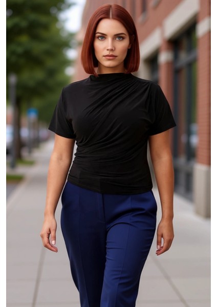 Kadın Örme Büzgülü Bluz Şık ve Konforlu Günlük Giyim Kaliteli Şık Rahat Modern Zarif Günlük fırsatları