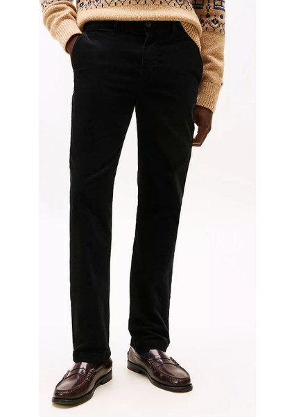 Erkek Denton Düz Paça Kadife Pantolon - Siyah