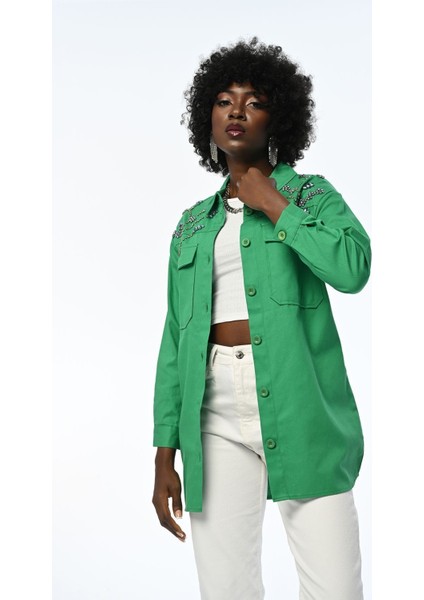 Kadın Robası Taş Işlemeli Gabardin Ceket