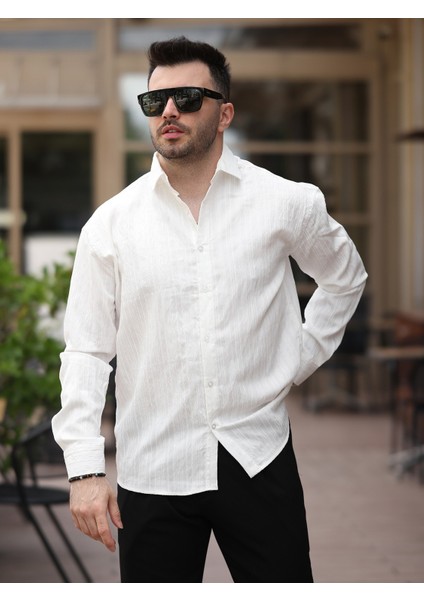 Yeni Sezon Eşref Tek Hafif Oversize Uzun Kollu Likralı Ütü Istemez Trend Çizgili Gömlek