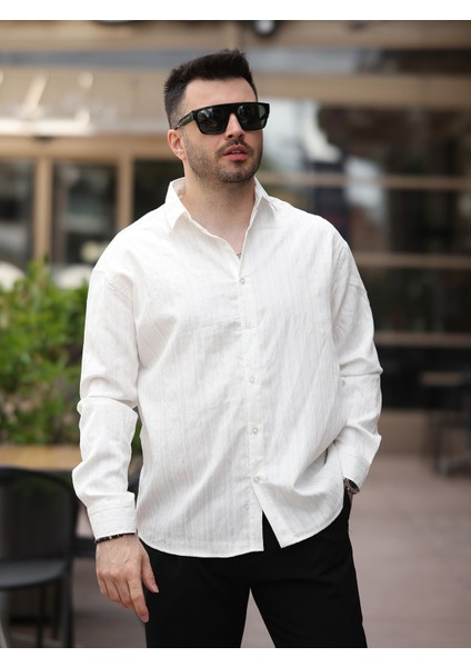 Yeni Sezon Eşref Tek Hafif Oversize Uzun Kollu Likralı Ütü Istemez Trend Çizgili Gömlek fiyatları