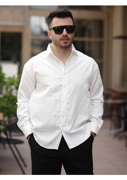 Yeni Sezon Eşref Tek Hafif Oversize Uzun Kollu Likralı Ütü Istemez Trend Çizgili Gömlek modelleri