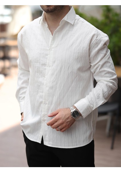 Yeni Sezon Eşref Tek Hafif Oversize Uzun Kollu Likralı Ütü Istemez Trend Çizgili Gömlek fırsatları