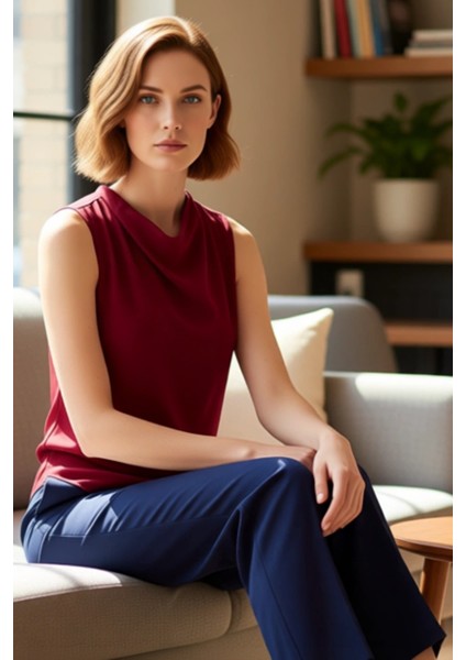 Kadın Bluz Kolsuz Saten Dokuma Degaje Yaka Yan Bağlama Detaylı Günlük Şıklık Kaliteli Şık Rahat