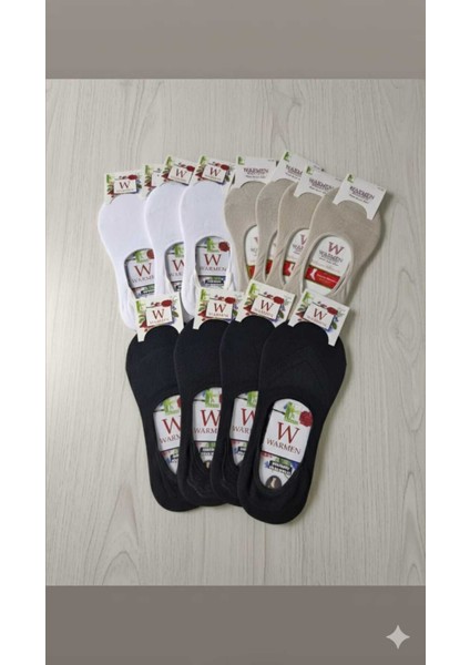 Bambu Görünmez Çorap (Babet), Kaymaz Silikon Destek, Dikişsiz 12'li Paket