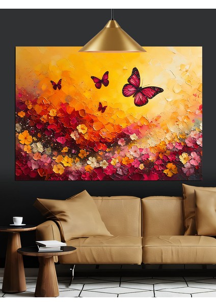 Kelebekler ve Çiçekler Dekoratif Kanvas - Mdf Ahşap Tablo