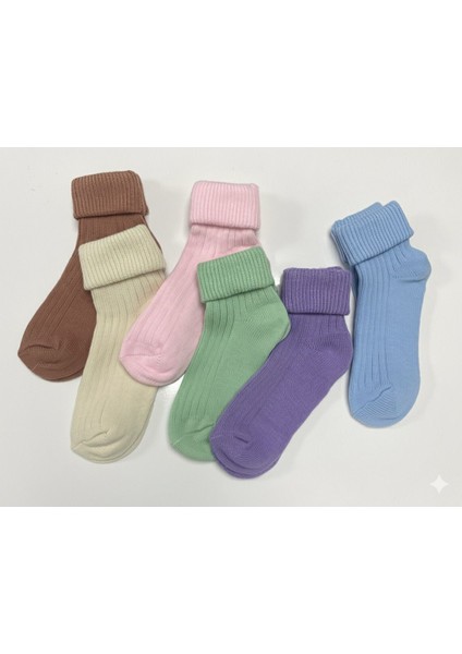 6’lı Kalın Kışlık Yünlü Katlama Detaylı Kadın Soket Çorap Setli