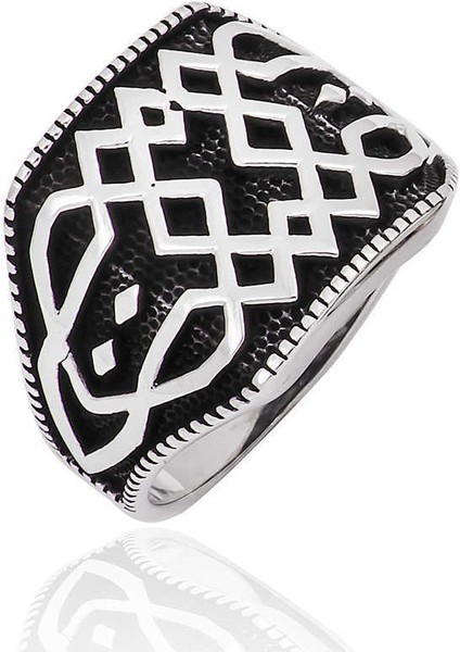 Gümüş Desenli Erkek Yüzük - 23
