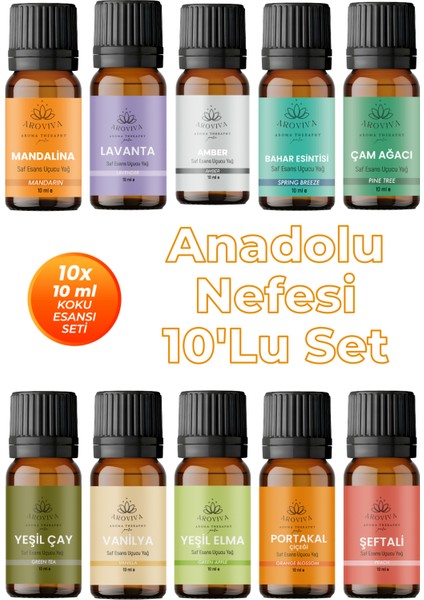 Anadolu Nefesi Esansiyel Uçucu Koku Yağı Buhurdanlık Yağı Difüzör Esansı 10'lu Set 10X10ML