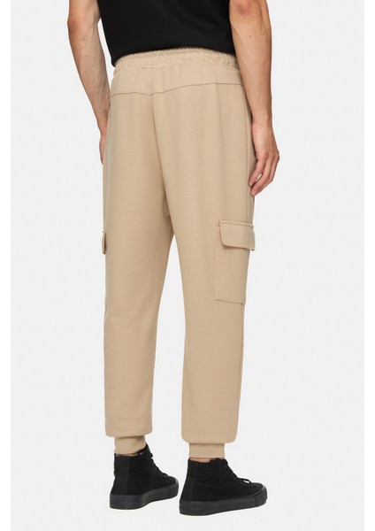 Daley Koyu Bej Kargo Cepli Gofre Baskı Standard Fit Erkek Eşofman Alt modelleri