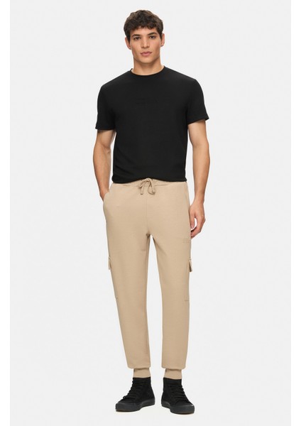 Daley Koyu Bej Kargo Cepli Gofre Baskı Standard Fit Erkek Eşofman Alt fırsatları