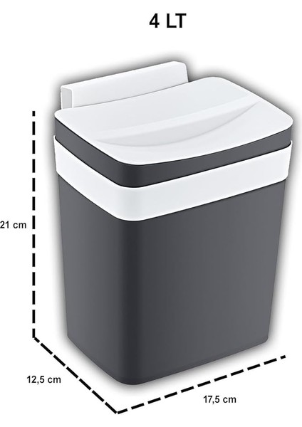 Soft Askılı Çöp Kutusu Antrasit 4 Lt - Antrasit, Çok Amaçlı Askılı Çöp Kutusu, Dolap Kapağı Askılı, Mutfak ve Banyo Için modelleri
