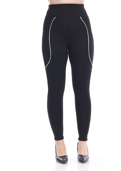 Kadın Siyah Beli Lastikli Önü Ince Beyaz Biyeli Toparlayıcı Tayt fiyatları