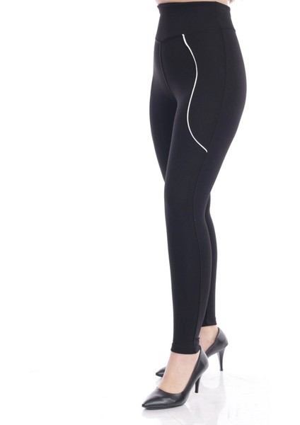 Kadın Siyah Beli Lastikli Önü Ince Beyaz Biyeli Toparlayıcı Tayt modelleri