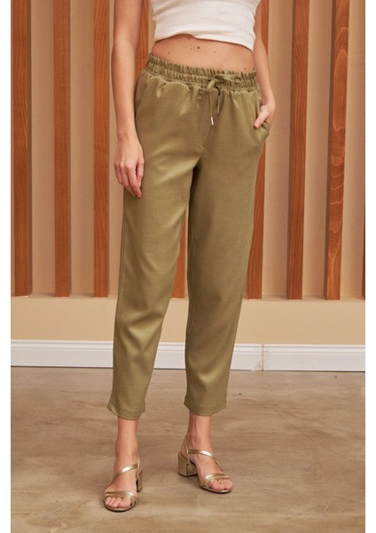 Kadın Beli Lastikli Kumaş Pantolon