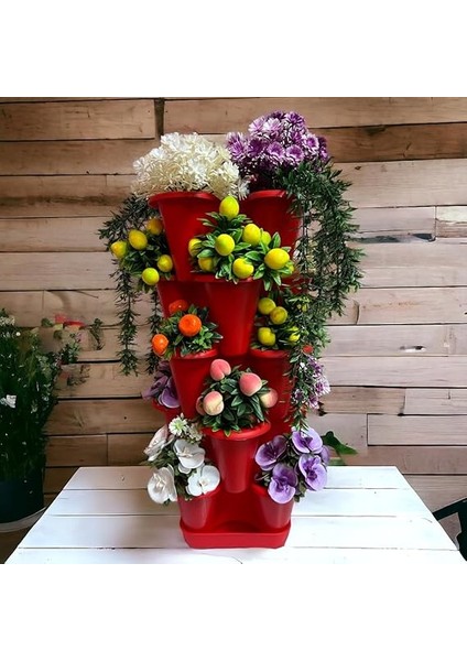 Katlı Şanslı Yonca Kule Saksı Seti Çiçek Bitki Sebze Meyve Salon Mutfak Banyo Bahçe Saksı Seti (Kırmızı) fiyatları