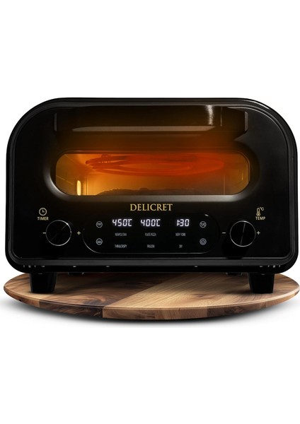 Delıcret Elektrikli Pizza Fırını: 450°C Termostatlı, Gerçek Taş Fırın Deneyimi ve 6 Otomatik Program (1700W)