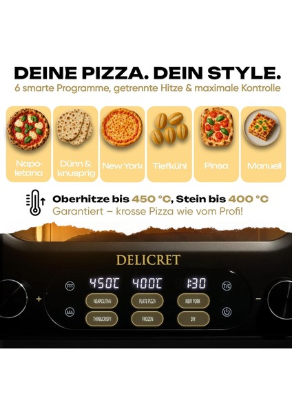 Delıcret Elektrikli Pizza Fırını: 450°C Termostatlı, Gerçek Taş Fırın Deneyimi ve 6 Otomatik Program (1700W) fırsatları