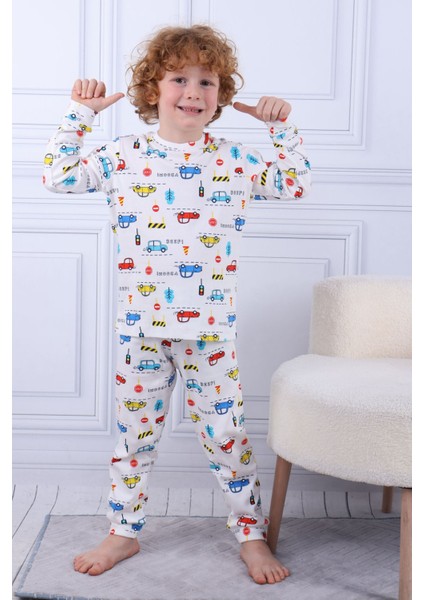 104 Erkek Çocuk Uzun Kollu Bisiklet Yaka Pijama Takım-Beyaz modelleri
