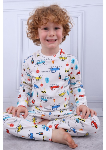 104 Erkek Çocuk Uzun Kollu Bisiklet Yaka Pijama Takım-Beyaz fırsatları