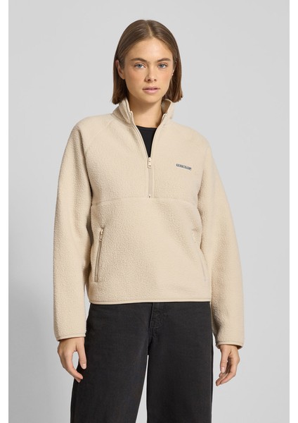 Kadın Regular Fit Yarım Fermuarlı Dik Yaka Polar Sweatshirt - Ekru