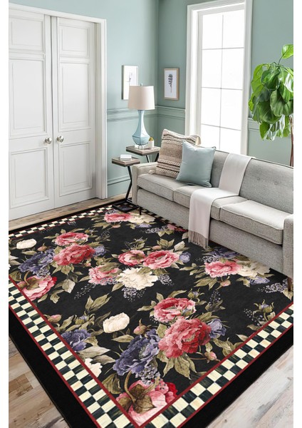 Yeni Desen Yıkanabilir Kaymaz Tabanlı Bohem Tarz Dijital Baskı Salon Halısı, Yumuşak Dokulu Lüks Halı Modeli ve 40 x 60 Siyah Renk Dikdörtgen Halı modelleri