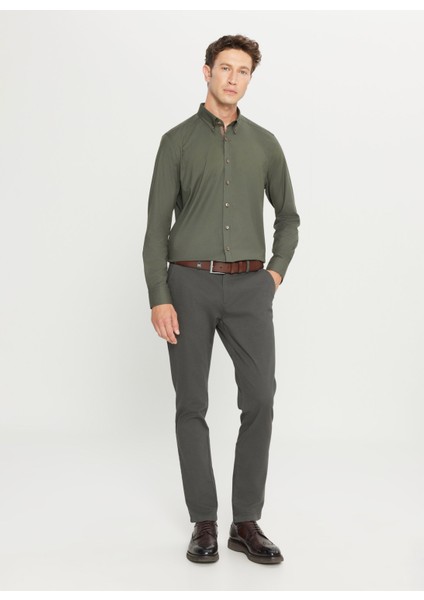 Slim Fit Düğmeli Yaka Haki Erkek Gömlek ACE020261467_HAK fiyatları