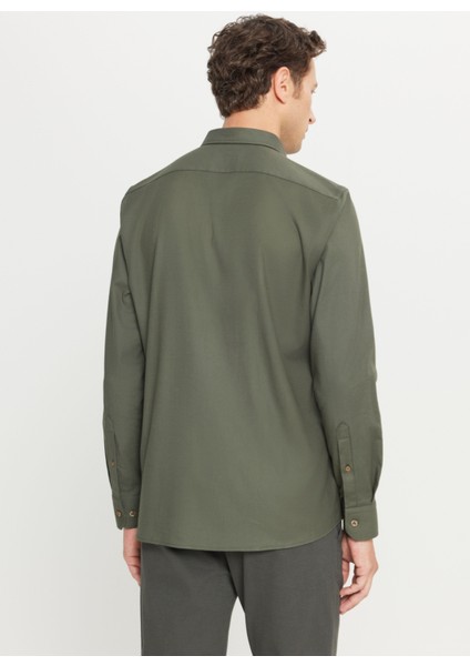 Slim Fit Düğmeli Yaka Haki Erkek Gömlek ACE020261467_HAK indirimleri