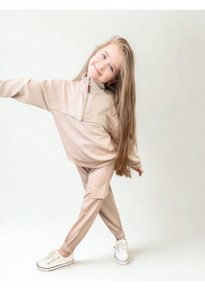 Fermuarlı Kargo Cepli Kız Çocuk Takım Bej fiyatları