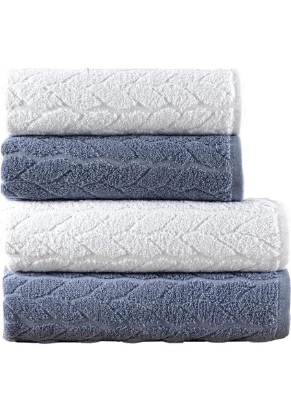 Home Sarmaşık Çift Renk Banyo Havlusu, 4'lü Paket 2 Parça (70X140),2 Parça (50X90) Yumuşak ve Emici, Kaliteli Günlük Kullanıma UYGUN%100 Pamuk Havlu (Indigo-Beyaz)