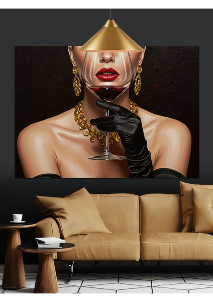 Altın Takılı Kadın Portresi Dekoratif Kanvas - Mdf Ahşap Tablo fırsatları