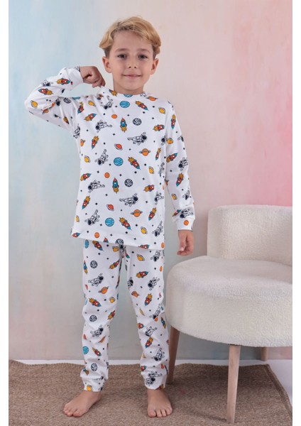 110 Erkek Çocuk Uzun Kollu Bisiklet Yaka Pijama Takım-Beyaz fırsatları